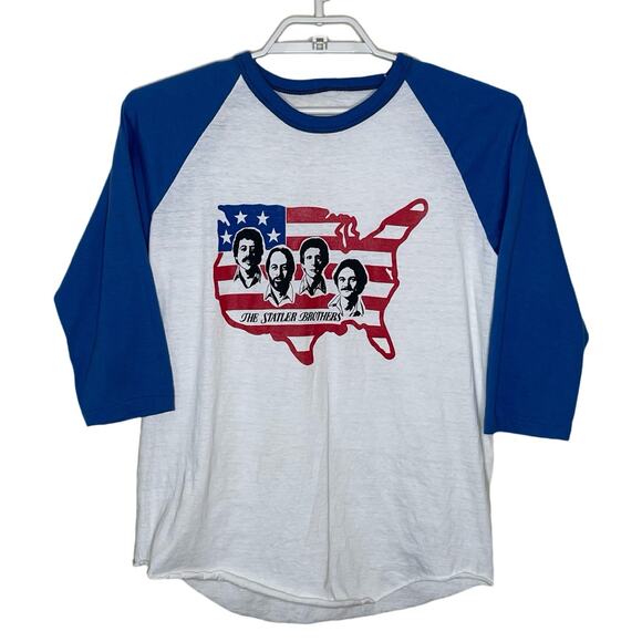 Vtg STATLER BROTHERS White Blue Raglan Graphic T Shirt 80s Single Stitch M/L - Picture 1 of 6